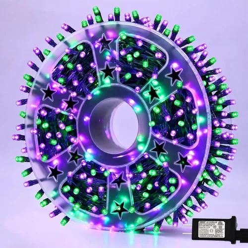 Vista 17 de 1000 luces LED de Navidad azules y blancas de 328 pies, impermeables, 8 modos de luces de Navidad con cable verde en interiores, luces de árbol Azul