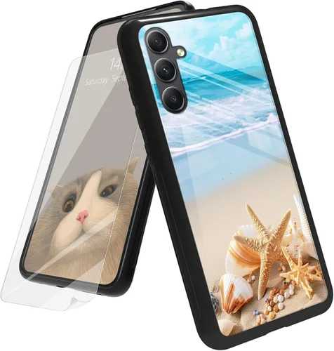 Vista 12 de Funda para Samsung Galaxy A12 5G con protector de pantalla, parte trasera de vidrio templado + TPU de silicona suave que absorbe los golpes