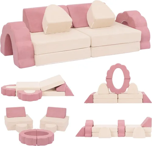 Vista 8 de LOAOL Sofá de Juego para Niños 10 Piezas, Sofá de Juego Modular para Niños, Sofá de Espuma Multifuncional para Niños Pequeños, Sofá de Juego