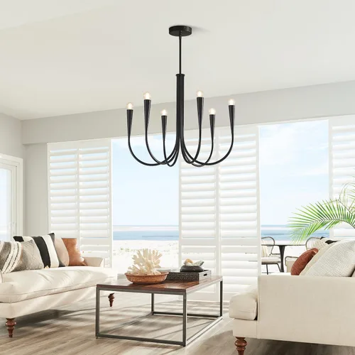 Vista 9 de Lámpara colgante moderna de 6 luces para comedor, cocina, sala de estar, lámpara industrial rústica negra MPL26-6 BK