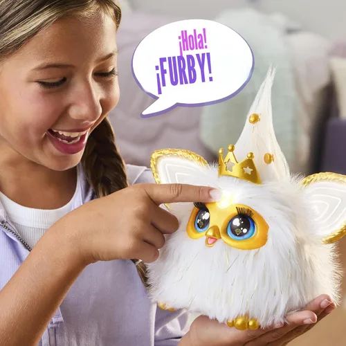 Vista 3 de Furby Gold Glam - Juguetes interactivos de peluche para niñas y niños de 6 años en adelante, animatrónico activado por voz, habla inglés y furbish