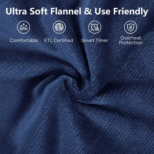 Vista 3 de Manta térmica eléctrica tamaño Queen de 84 x 90 pulgadas con 6 niveles de calefacción y apagado automático de 8 horas, franela ultra suave, manta