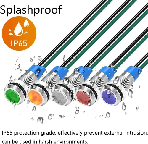 Vista 5 de Gebildet 6mm 3V-4.5V-5V-6V-7.5V-9VDC lámpara de señal impermeable con cable, luz indicadora LED metálica de ahorro de energía (5 piezas x LED rojo)