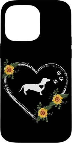 Vista 21 de Dachshund Heartbeat With Paw Prints On Black Case for iPhone 16