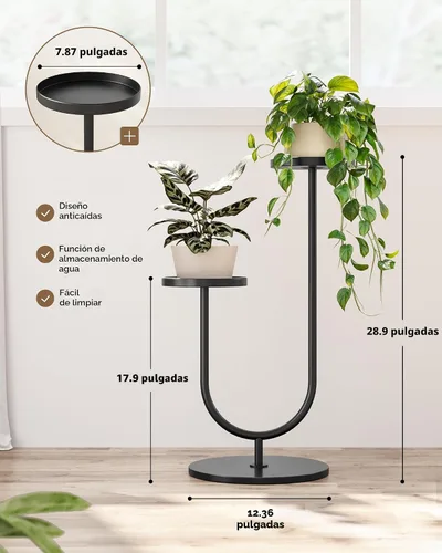 Vista 3 de Bamworld Soporte de plantas mejorado para exteriores, soporte de metal para plantas, soporte de esquina para interiores, estante de plantas de 2