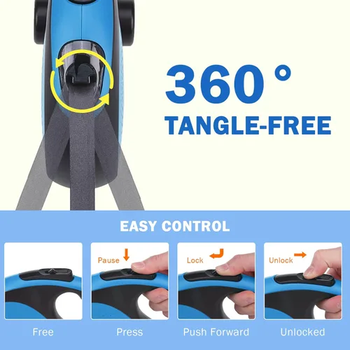 Vista 6 de SCENEREAL Correa retráctil para perros pequeños, medianos y grandes de hasta 110 libras, cinta de nailon sin enredos de 26 pies y 360° con cuerda