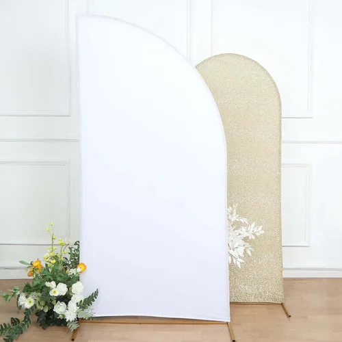 Vista 168 de Efavormart - Juego de 4 fundas de elastano beige para arco de media luna, fundas de telón de fondo Chiara de 2.5 pies a 7 pies para escenarios