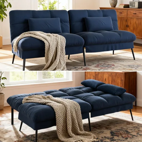 Vista 10 de COMHOMA Sofá cama tipo futón convertible, sofá futón de tela de 72 pulgadas con respaldo ajustable, reclinable plegable para muebles de sala de Negro