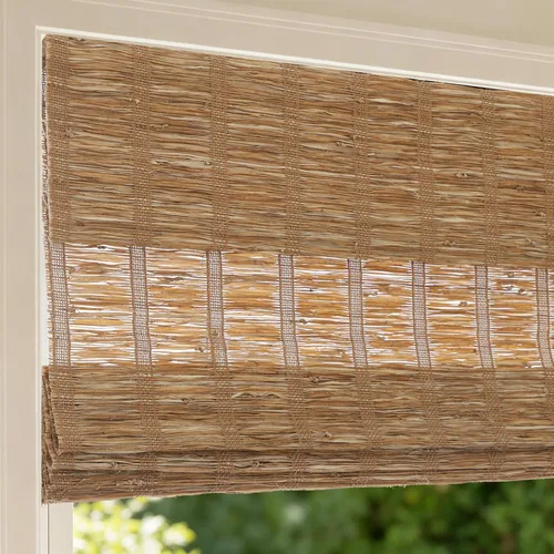 Vista 12 de Persianas romanas de bambú inalámbricas, 100% lino natural, diseño 1