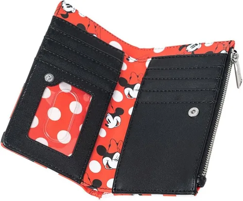 Vista 4 de Loungefly Cartera de Disney Minnie Mouse con lunares rojos con cremallera para mujer, Rojo -, Cartera con cremallera