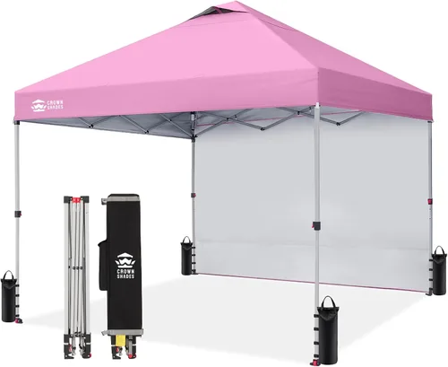 Vista 32 de CROWN SHADES Toldo desplegable de 8 x 8 con 1 pared lateral, tienda de campaña para playa, beige