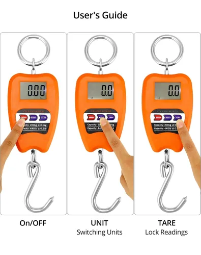 Vista 4 de QWORK Báscula de Peso Colgante, Báscula Digital de Grúa de 200kg/440lbs, Báscula para Pesca de Peso de Peces con Carcasa de Aluminio y Pantalla LED