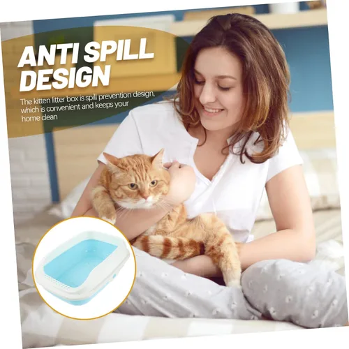 Vista 5 de Caja de arena para gatos con diseño semicerrado, prevención de derrames para el hogar, para gatos, estilo pala incluida