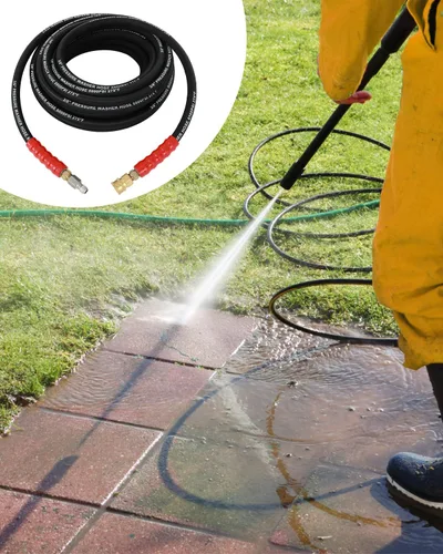 Vista 6 de OCPTY - Manguera de lavadora a presión de agua caliente 3/8" x 50 pies 6000psi 2-Braid R2 Negra