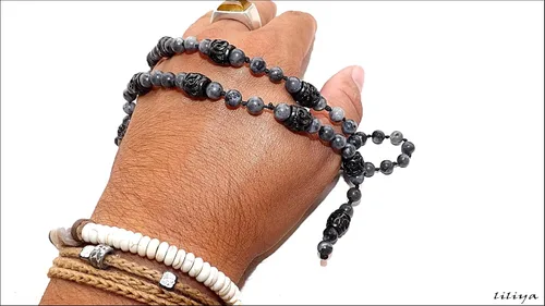 Vista 6 de Liliya Jewelry Collar de cuentas de labradorita para hombre, hecho a mano, estilo Y con piedras preciosas auténticas, colgante de cristal curativo