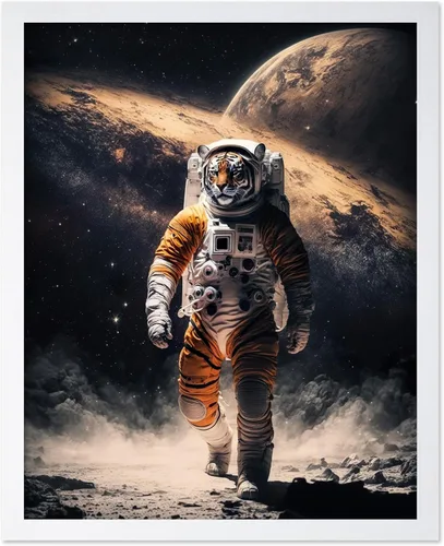 Vista 23 de Poster Master Póster vintage de animales – Impresión retro divertida – Regalo para artista, amigo – Oso Grizzly en traje espacial, astronauta, luna