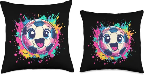 Vista 3 de Cute Soccer Ball Face for Kids and Toddlers Throw Pillow