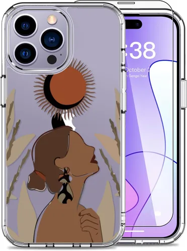 Vista 8 de LUHOURI Funda para iPhone 15 Pro con protector de pantalla, acrílico transparente Funda protectora de carga inalámbrica, ajuste delgado, diseños