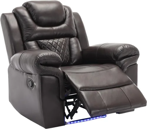 Vista 5 de Merax Asiento de cine en casa Silla reclinable manual con tira de luz LED para sala de estar, dormitorio, marrón