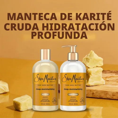 Vista 3 de Shea Moisture champú de manteca de karité de 13 oz y acondicionador fortalecedor 13 oz