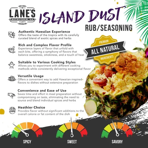 Vista 3 de Lane's Island Dust Rub Alaea - Sal de condimento de sal marina hawaiana, especia de sal roja hawaiana para mariscos y carne, fabricada en Estados