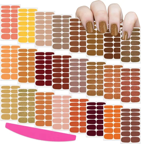 Vista 12 de 24 hojas de envolturas de uñas de color sólido para mujeres, tiras de esmalte de uñas autoadhesivas, tiras de uñas de gel para arte de uñas
