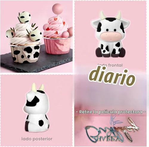 Vista 4 de Decoración de pastel de vaca, 14 bolas de vaca para decoración de pasteles Decoración acrílica dorada para tartas de cumpleaños con temática