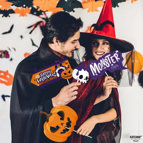 Vista 6 de KatchOn, Juego de accesorios para cabina de fotos de Halloween, paquete grande de 24, accesorios de fotos de Feliz Halloween para sesión de fotos
