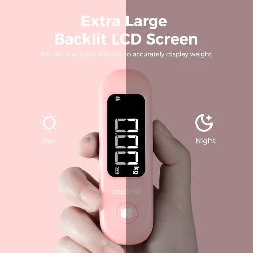 Vista 2 de pack all Báscula de equipaje de 110 libras, báscula digital de equipaje de mano, báscula de peso para maleta de viaje con pantalla LCD, batería