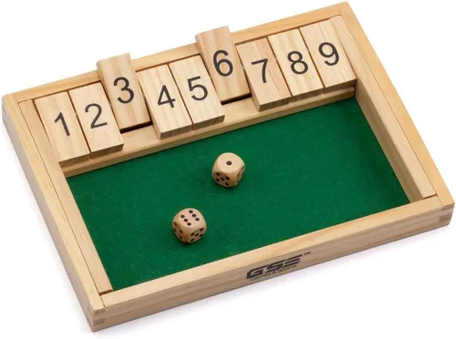 Vista 2 de Chess and games shop Muba Wooden 9# Shut The Box - Mini juego de viaje - Familia simple y divertida, juego de mesa para fiestas