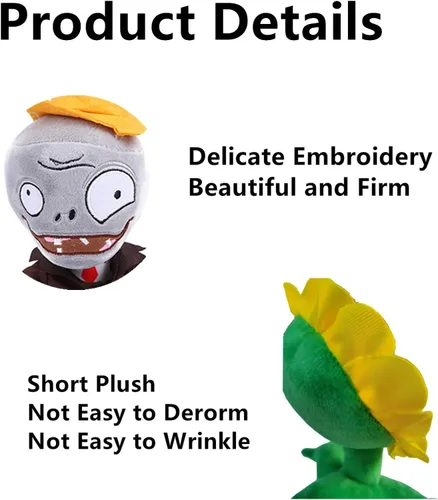 Vista 3 de JHESAO 6 piezas de plantas y zombis PVZ - Juego de plantas de peluche de juguete Peashooter Purple Gray Conehead Zombi, 1 2 muñecos de peluche