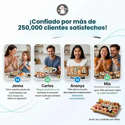 Vista 16 de Albino monkey Kit para hacer sushi con bazuca, tapete de bambú y curso