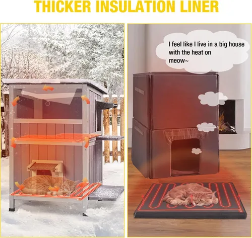 Vista 3 de Casa para gatos con calefacción Casa para gatos al aire libre Aislada Refugio para gatos callejeros con almohadilla térmica - Gran condominio