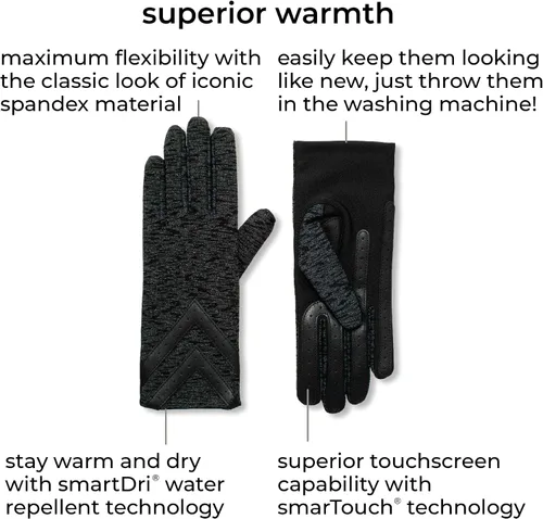 Vista 2 de isotoner - Guantes para mujer de elastano y vellón con detalles estilo chevrón para clima frío, compatible con pantallas táctiles