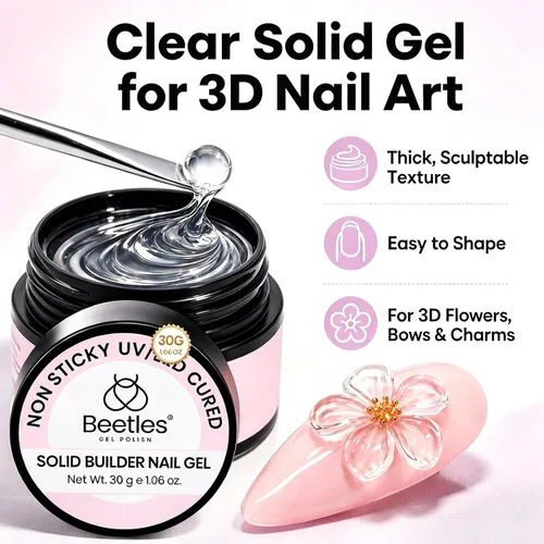 Vista 2 de Beetles - Gel de uñas sólido constructor, gel transparente 3D de 1.06 onzas para esculpir, gel de construcción de gel duro con polvo de uñas