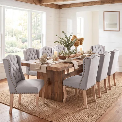 Vista 12 de chairus Juego de 2 sillas de comedor Parsons tapizadas copetudas, color Beige