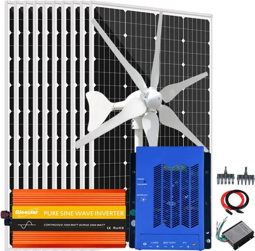 Vista 16 de Kit solar de viento de 640 W, kit de carga de batería de 12 V: generador de turbina eólica de 400 W + 2 paneles solares de 120 W + controlador +