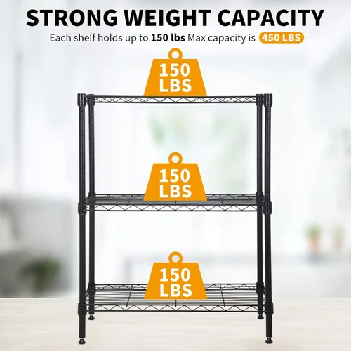 Vista 5 de Estantería de alambre ajustable de 3 niveles, estantes de metal con patas niveladoras, estante de almacenamiento para armario, cocina, baño, estante