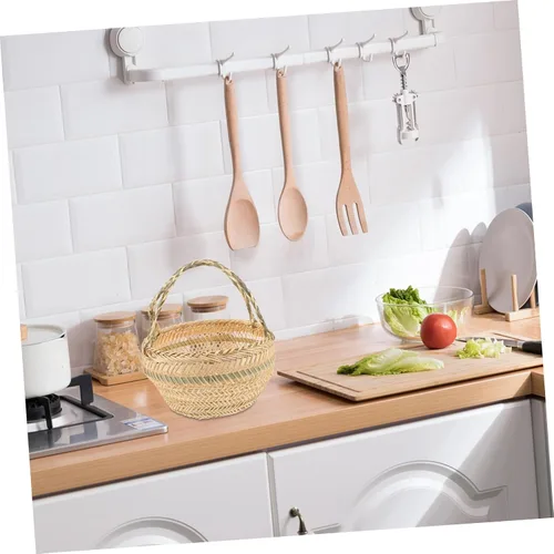 Vista 5 de ABOOFAN Cesta portátil de cosecha de jardín, cesta de almacenamiento de alambre con mango de bambú, cesta de almacenamiento tejida a mano, cesta
