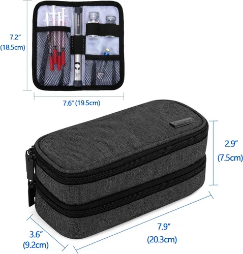 Vista 5 de Yarwo Estuche de viaje enfriador de insulina, funda de viaje para diabéticos de doble capa con 2 paquetes de hielo, organizador de suministros