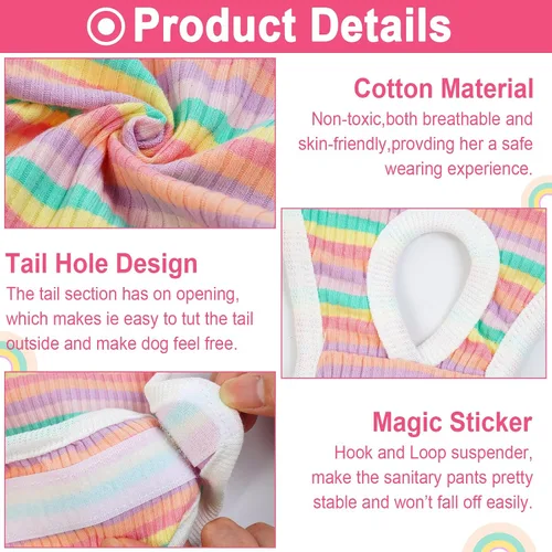 Vista 3 de QBLEEV Pañales para perras, bragas sanitarias lavables con tirantes ajustables, bragas reutilizables para perrito, ropa interior para mascotas, Raya
