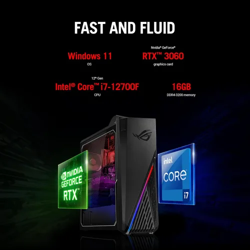 Vista 8 de ASUS ROG Strix G15 Gaming Desktop PC, Intel Core i7-12700F, GeForce RTX 3060 12GB, 16GB DDR4 RAM, 1TB PCIe 4.0 SSD, Windows 11 Home, G15CF-AB766