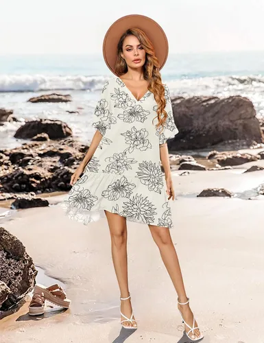 Vista 2 de Aoulaydo Traje de Baño para Mujer, Cubierta Sexy de Traje de Baño con Cuello en V, Cubierta de Traje de Baño Casual y Suelto para Trajes de Baño