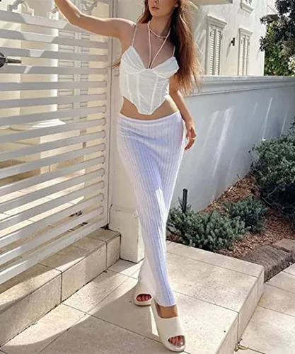 Vista 2 de SAFRISIOR Falda larga de punto sólido para mujer, falda midi, elástica, sin tirantes, bodycon, salida de baño, vestido de fiesta