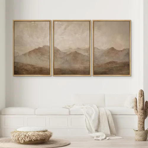 Vista 550 de SIGNWIN Lienzo enmarcado para pared, juego de arte neutro de bosque brumoso, ilustraciones en tono tierra, arte moderno, decorativo, bohemio