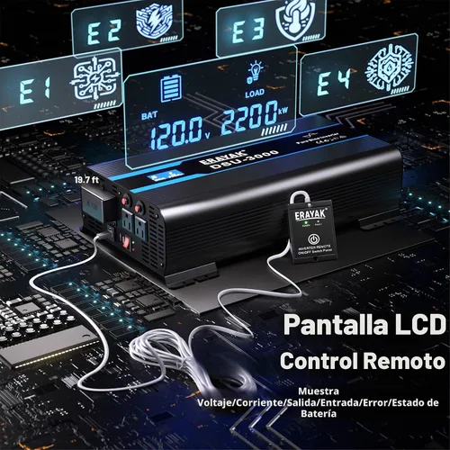 Vista 3 de Erayak Inversor de corriente de onda sinusoidal pura de 2000 W, 12 V CC a 110 V 120 V AC para el hogar, RV, camión, solar fuera de la red con USB-C