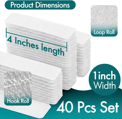 Vista 2 de Tiras de velcro blancas (26 pies x 0.75 pulgadas) con adhesivo, rollos dobles de cinta autoadhesiva resistente con respaldo
