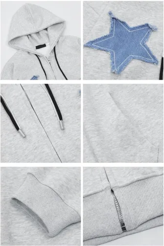 Vista 4 de Sudadera con capucha Y2K Harajuku coreana suelta con parche de estrella y cadena para mujer