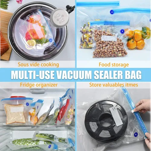 Vista 4 de Sous Vide Bags - 20 bolsas de 8.3 x 8.7 pulgadas/8.3x8.7 in, sin BPA, reutilizables, selladoras al vacío, mantienen los alimentos frescos