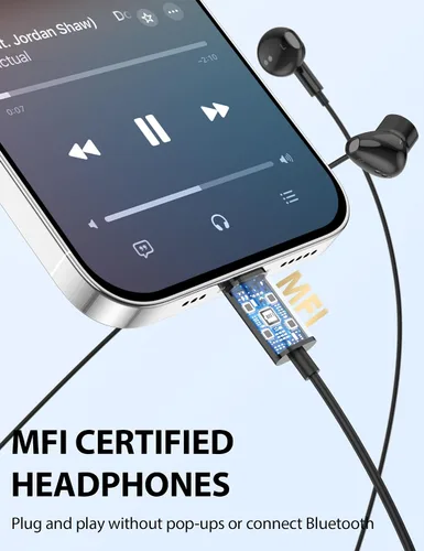 Vista 4 de iMangoo Auriculares con cable para Apple Lightning con certificación MFi color negro Auriculares magnéticos más grandes con puntas anticaídas